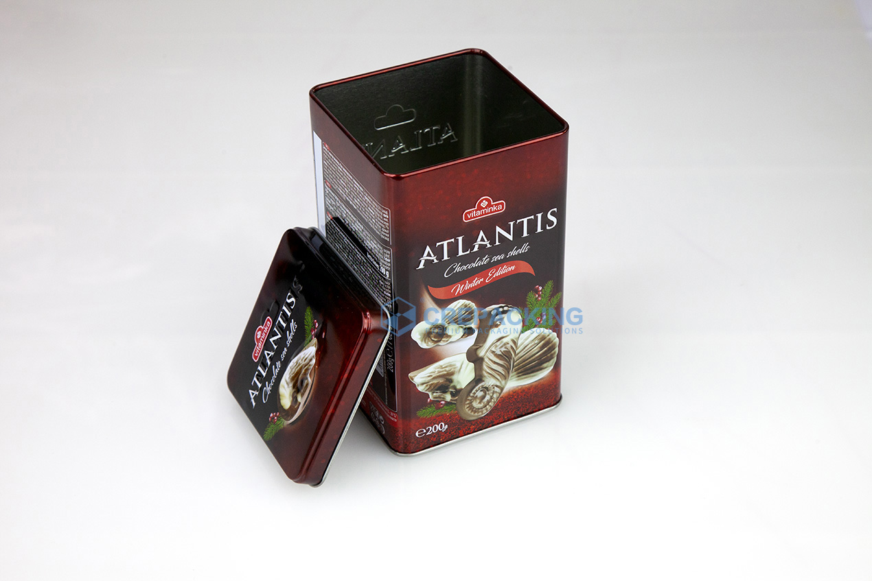 Square shape tin box for chocolate biscuit and candies
