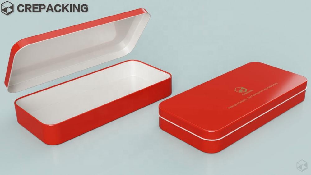 Rectangular Tin Box with Hinge Pencil Box